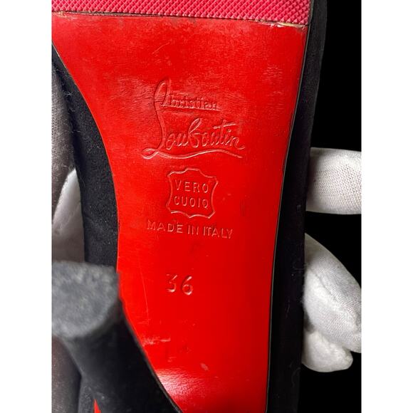 Christian Louboutin Red Open Toe Black Suede Heels 36EU (6W) COA - Picture 5 of 16